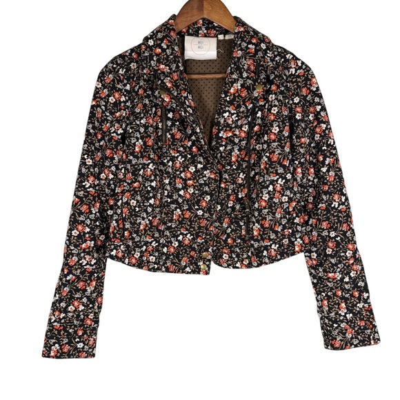 HEI HEI Anthropologie Chic Floral Women's  Moto Style Cropped Jacket Size 2 - Picture 1 of 8